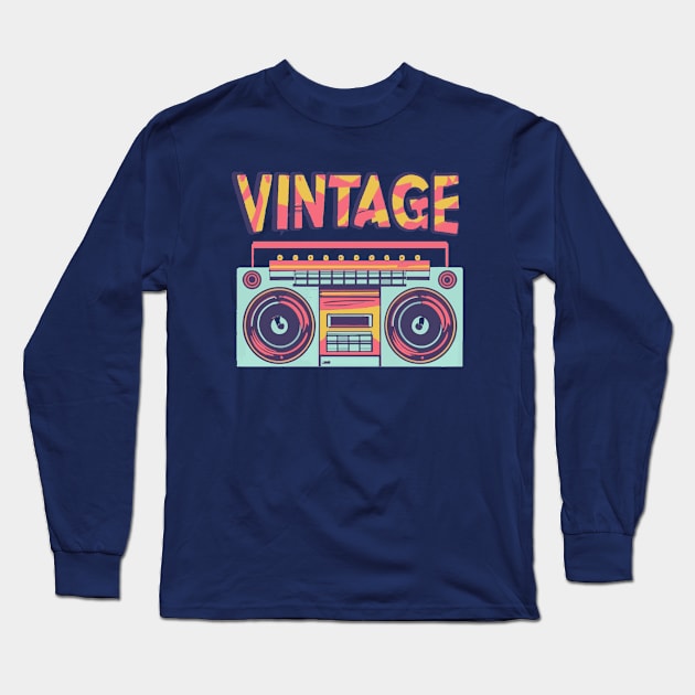 Vintage Retro Boom box Long Sleeve T-Shirt by Scar